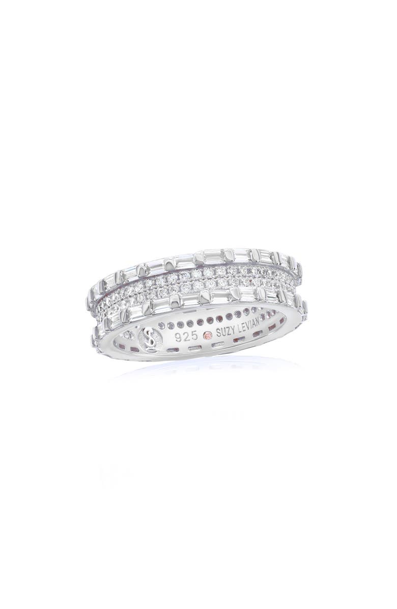 SUZY LEVIAN Baguette & Round Cubic Zirconia Eternity Band Ring, Main, color, White