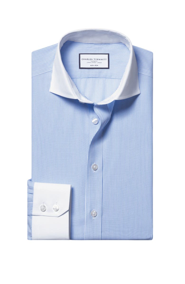 Charles Tyrwhitt Cutaway Collar Non-Iron Bengal Stripe Winchester Shirt, Alternate, color, Sky Blue