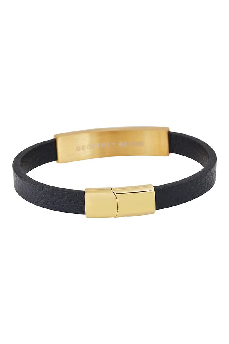 Men's Carbon Fiber & Stainless Steel Bar Leather Bracelet, Alternate, color, GOLD