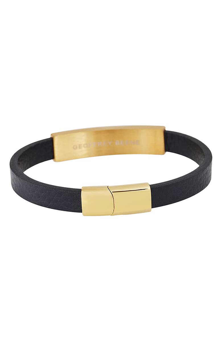 GEOFFREY BEENE Men's Carbon Fiber & Stainless Steel Bar Leather Bracelet, Alternate, color, Gold