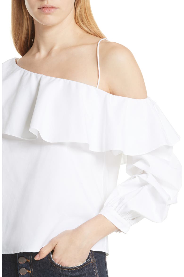 Irvine Ruffle One-Shoulder Blouse, Alternate, color, WHITE