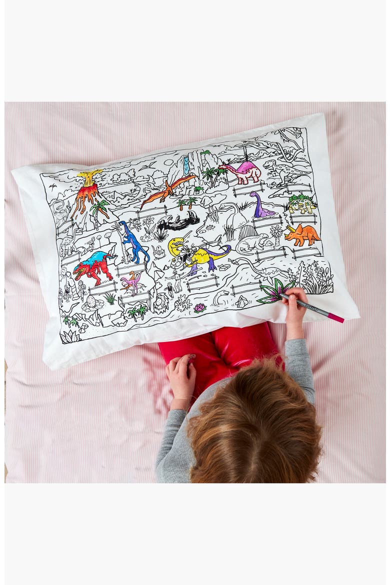 Color Your Own Dinosaur Pillowcase, Alternate, color, White