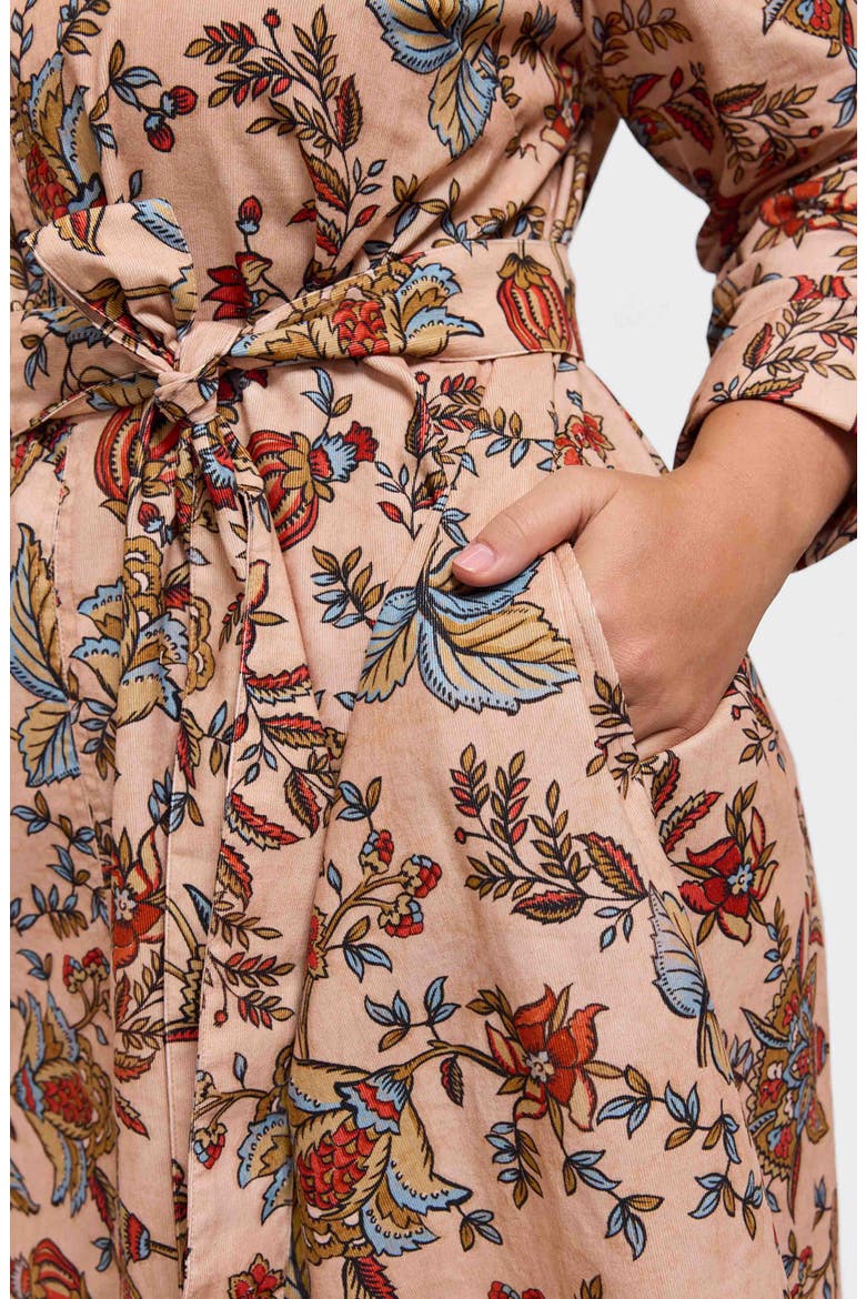 Agnes Autumn Leaf Print Long Sleeve Corduroy Belted Dress, Alternate, color, CAMEL MULTI