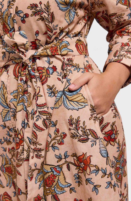 Foxcroft Agnes Autumn Leaf Print Long Sleeve Corduroy Belted Dress In Multi