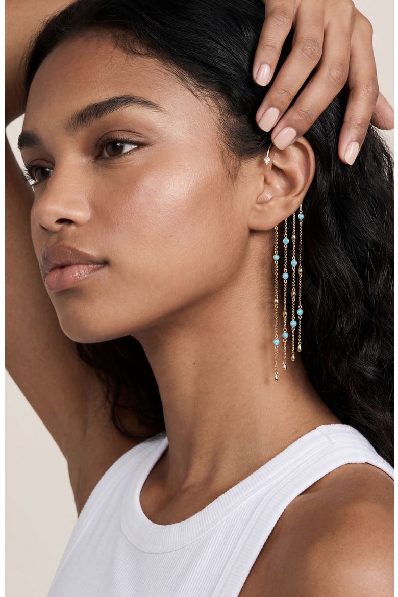 Linear Chain Statement Ear Cuff, Alternate, color, TURQUOISE