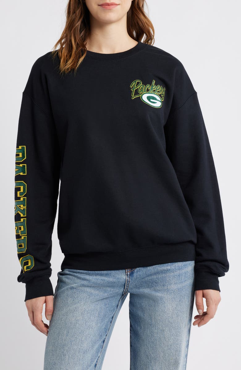 Junk Food NFL Packers Glitter Graphic Sweatshirt, Main, color, Black