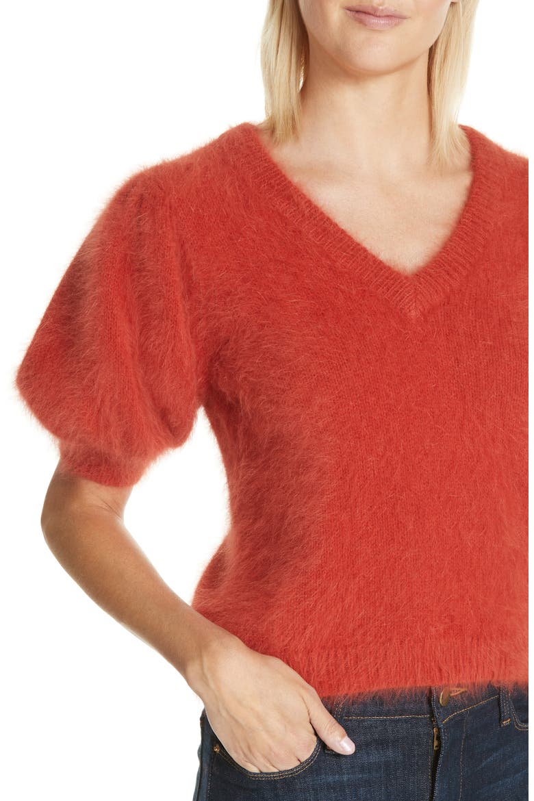 Aries Puff Sleeve Sweater, Alternate, color, CRIMSON