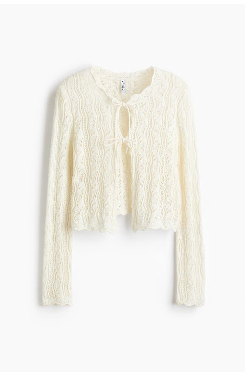 H&M Pointelle-knit tie-front cardigan, Alternate, color, Cream