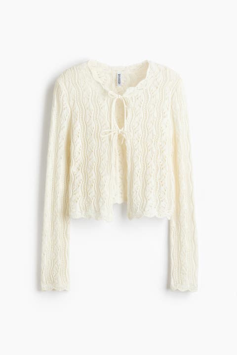 Pointelle-knit Tie-front Cardigan
