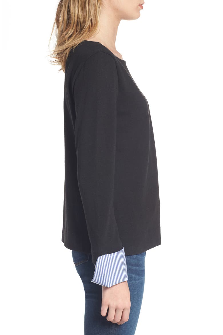 Built-In Cuff Stripe Tee, Alternate, color, BLACK