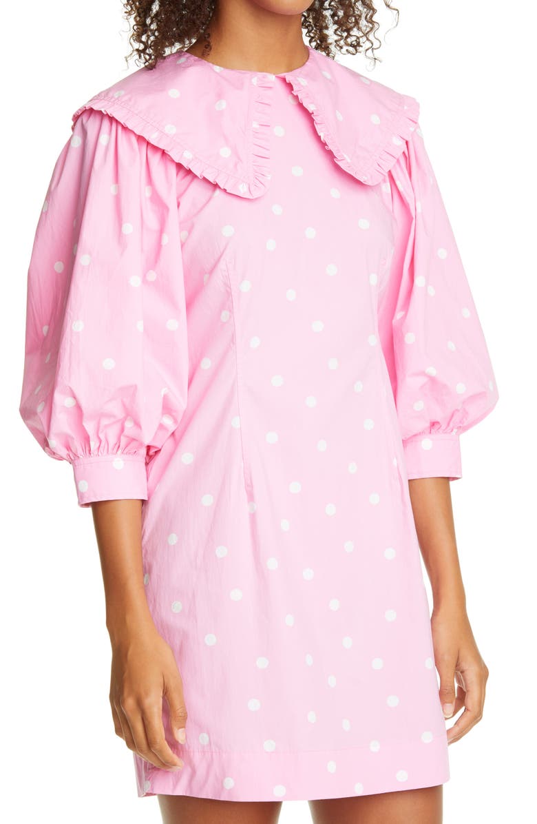 Ganni Polka Dot Print Organic Cotton Dress, Alternate, color,