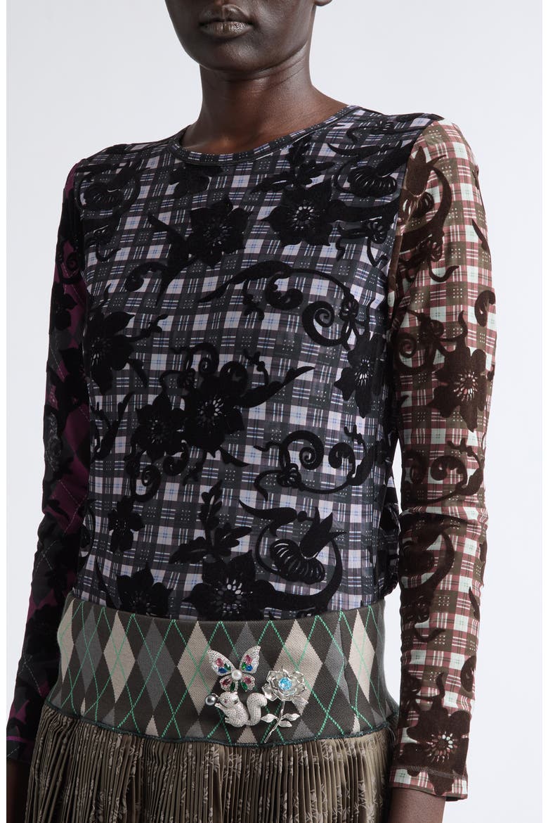 Duchess Flocked Mesh Top, Alternate, color, BLACK MULTI