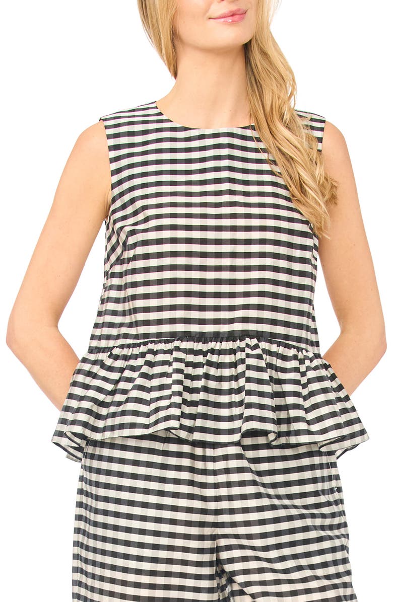 Ted Baker Colette Gingham Sleeveless Peplum Top, Main, color, Rich Black