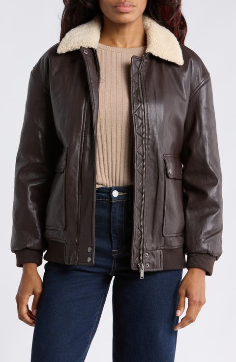 Oversized Faux Leather Aviator Jacket