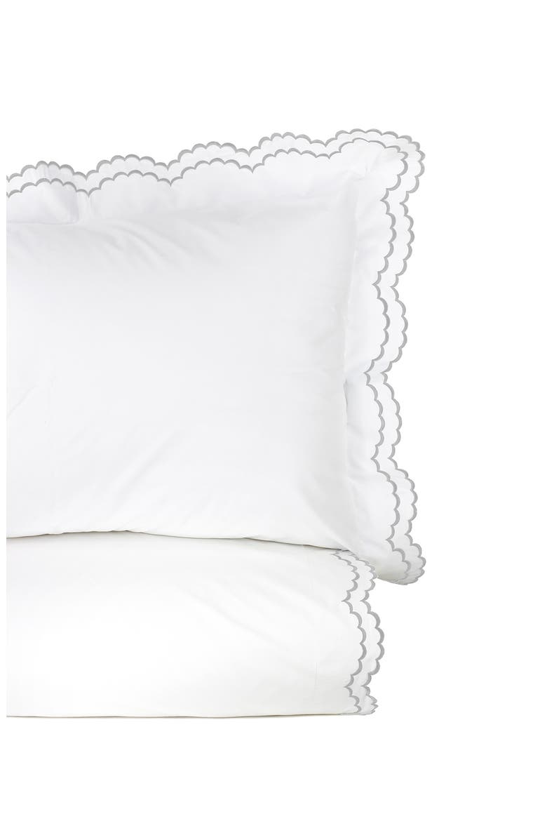 Embroidered Scallop Trim Cotton Percale Duvet Set, Main, color, GREY