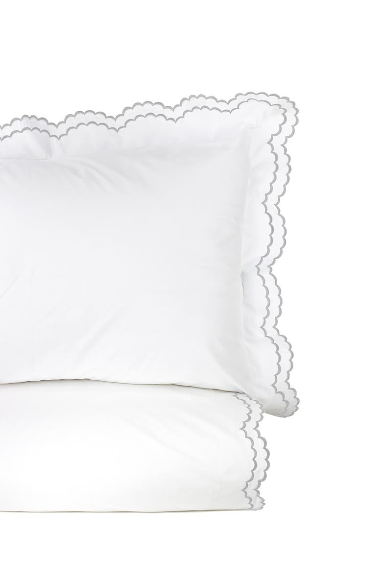 MELANGE HOME Embroidered Scallop Trim Cotton Percale Duvet Set, Main, color, Grey