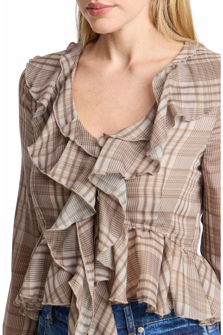 Plaid Ruffle Blouse, Alternate, color, NATURAL PLAID