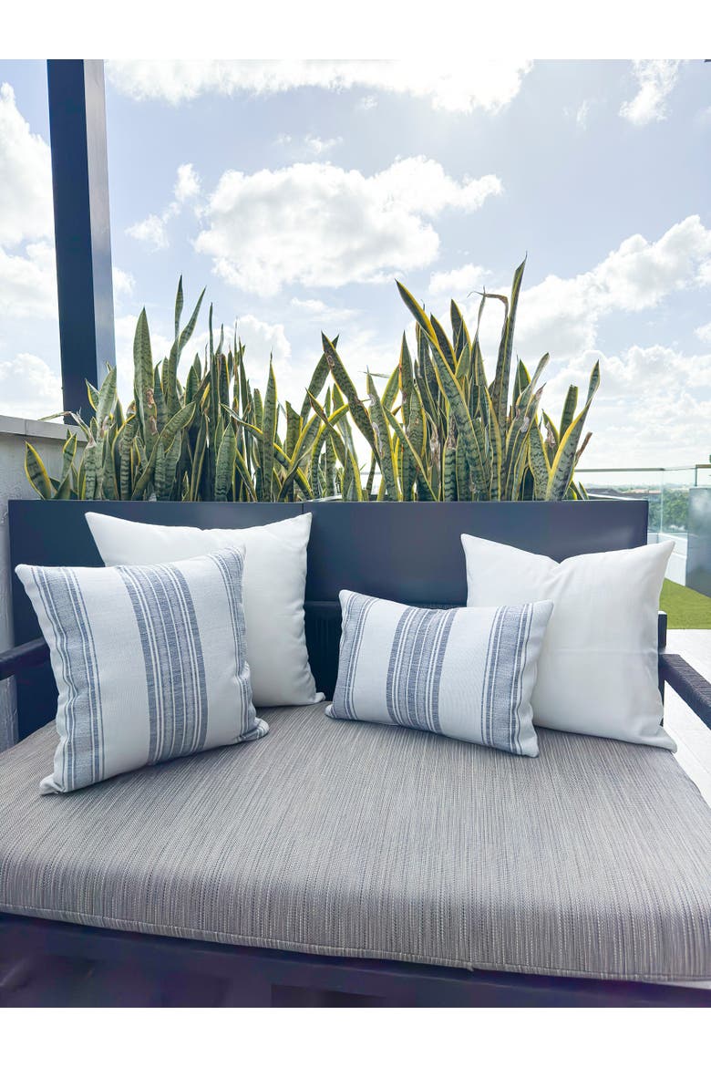 Beach Club White Stripe Indoor Outdoor Pillow, Alternate, color, White