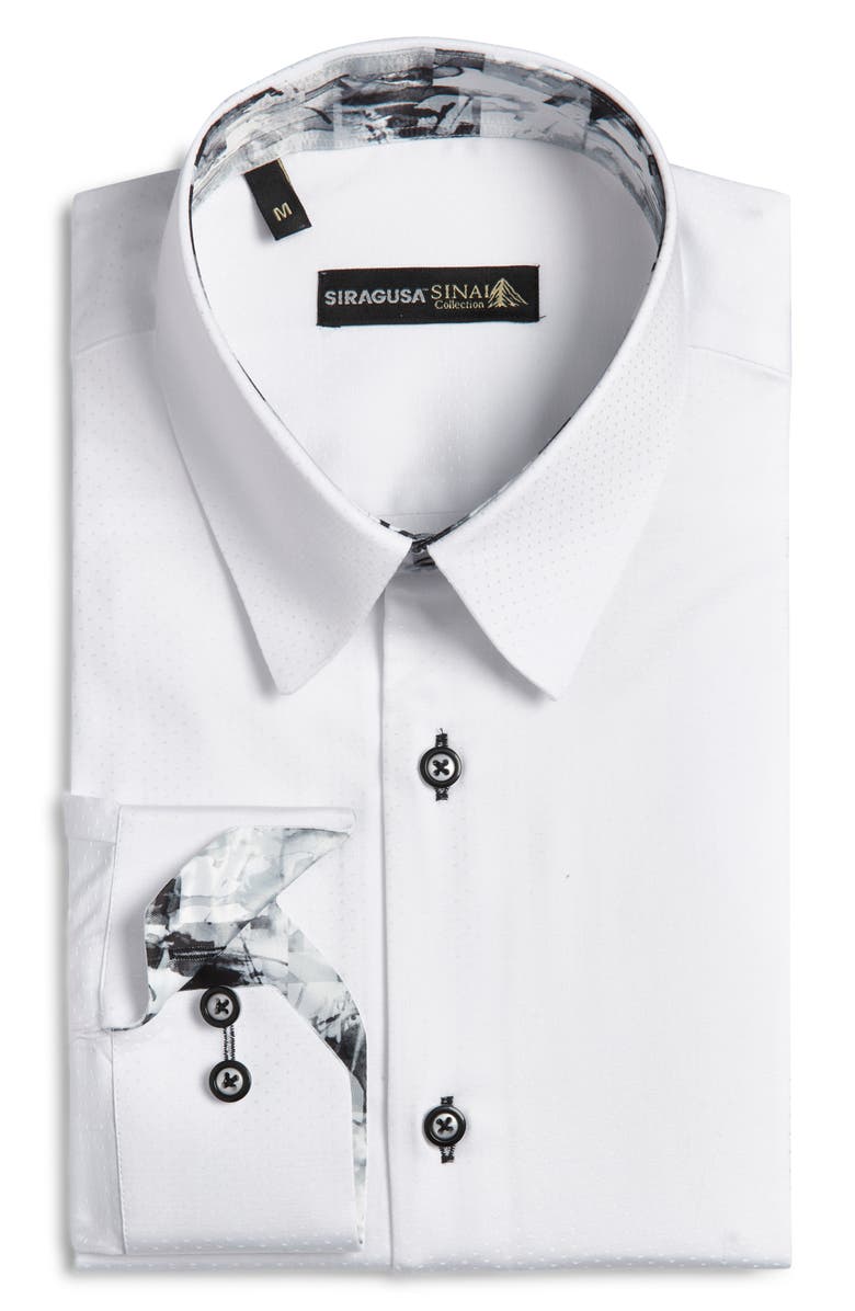 Siragusa Printed Silk Trim Dress Shirt, Main, color, White