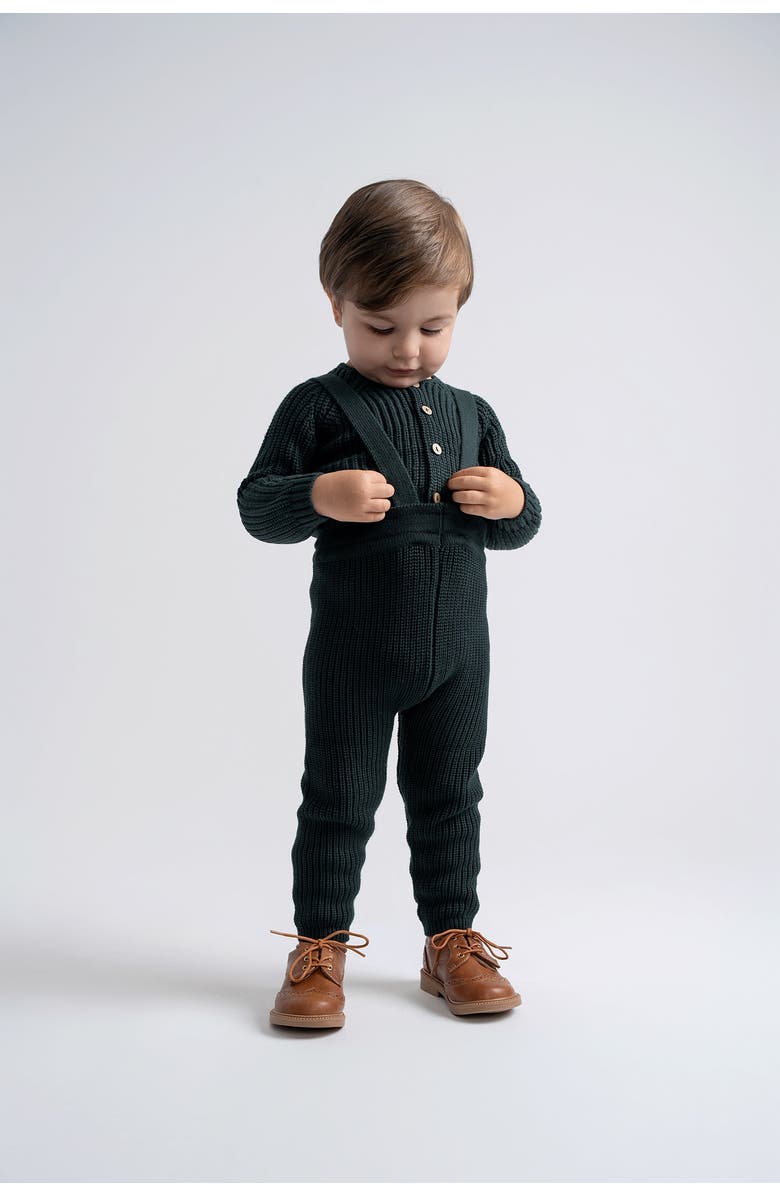 Charlotte & George Rib Knit Overall and Cardigan Set, Alternate, color, Forest