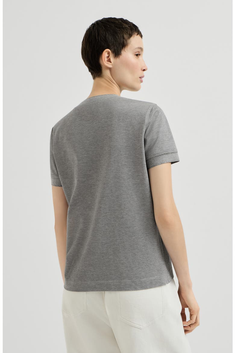 Stretch cotton piqué t-shirt with sparkling cotton knit inserts and logo, Alternate, color, Dark Grey