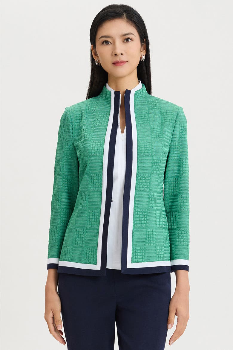 Heritage Contrast Trim Knit Jacket, Alternate, color, Kelly Green/Indigo/Ivory
