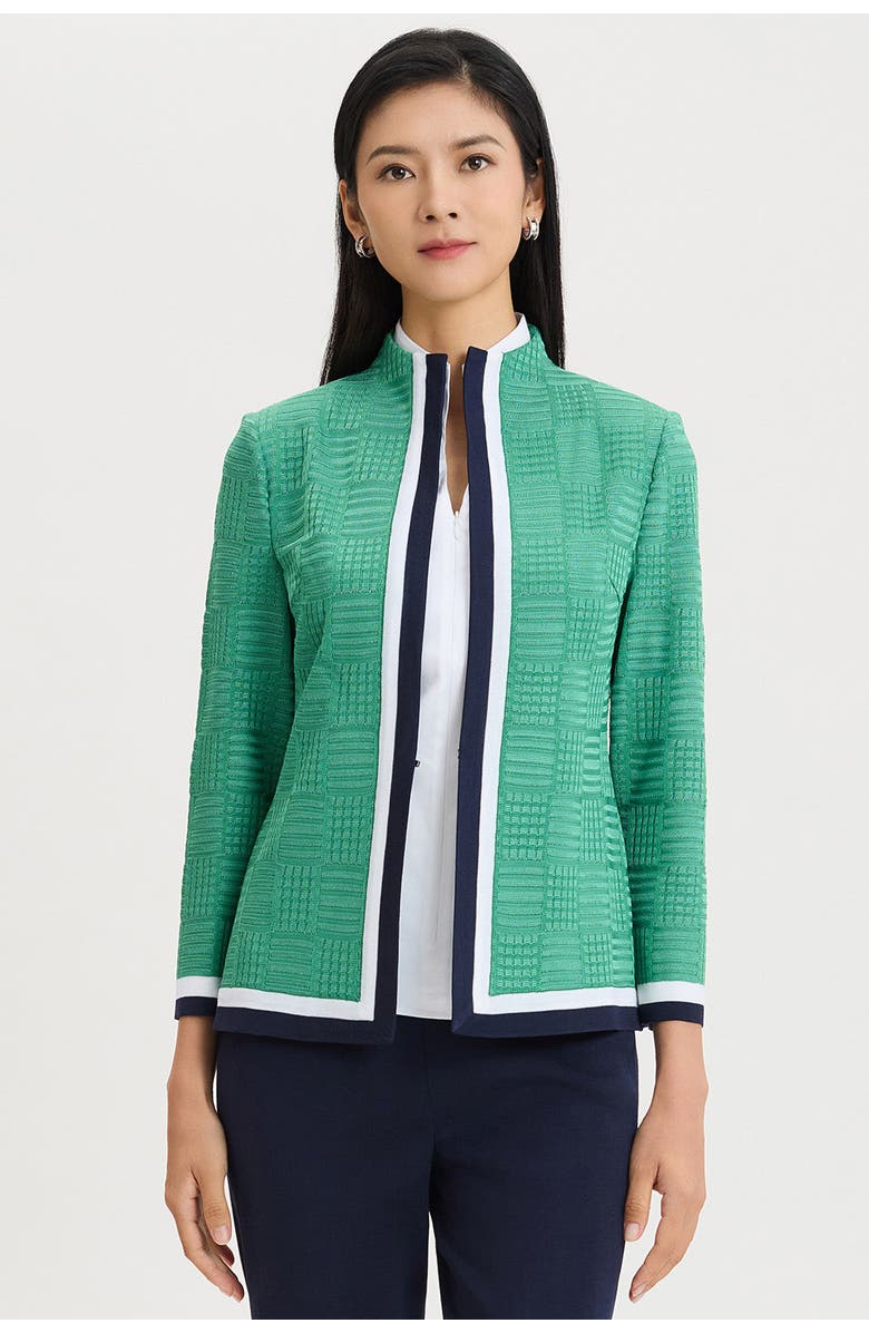 Ming Wang Heritage Contrast Trim Knit Jacket, Main, color, Kelly Green/Indigo/Ivory