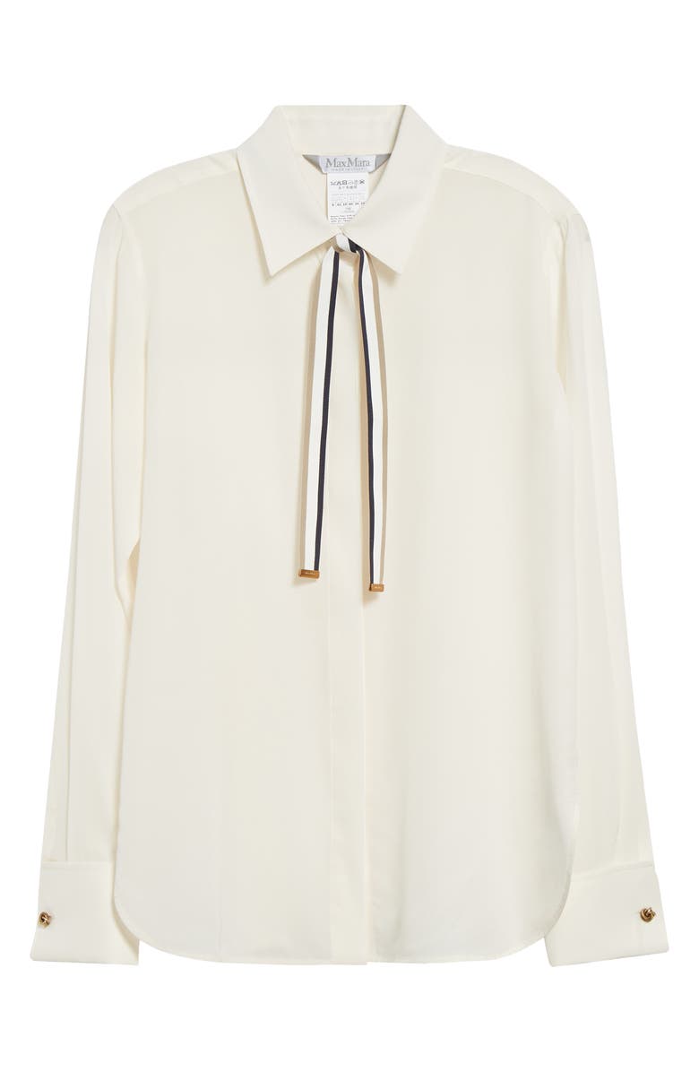 Max Mara Apollo Silk Crêpe de Chine Button-Up Shirt with Neck Ties, Alternate, color, Silk