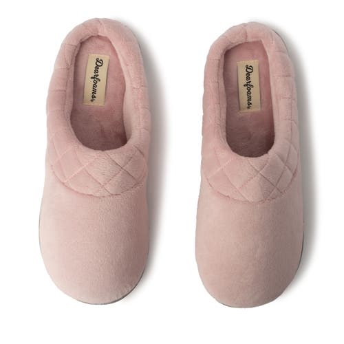 Dearfoams Darcy Quilted Cuff Velour Clog Slipper In Pale Mauve