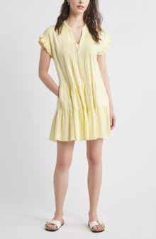 Caslon® Ruffle Sleeve Linen Blend Tiered Dress