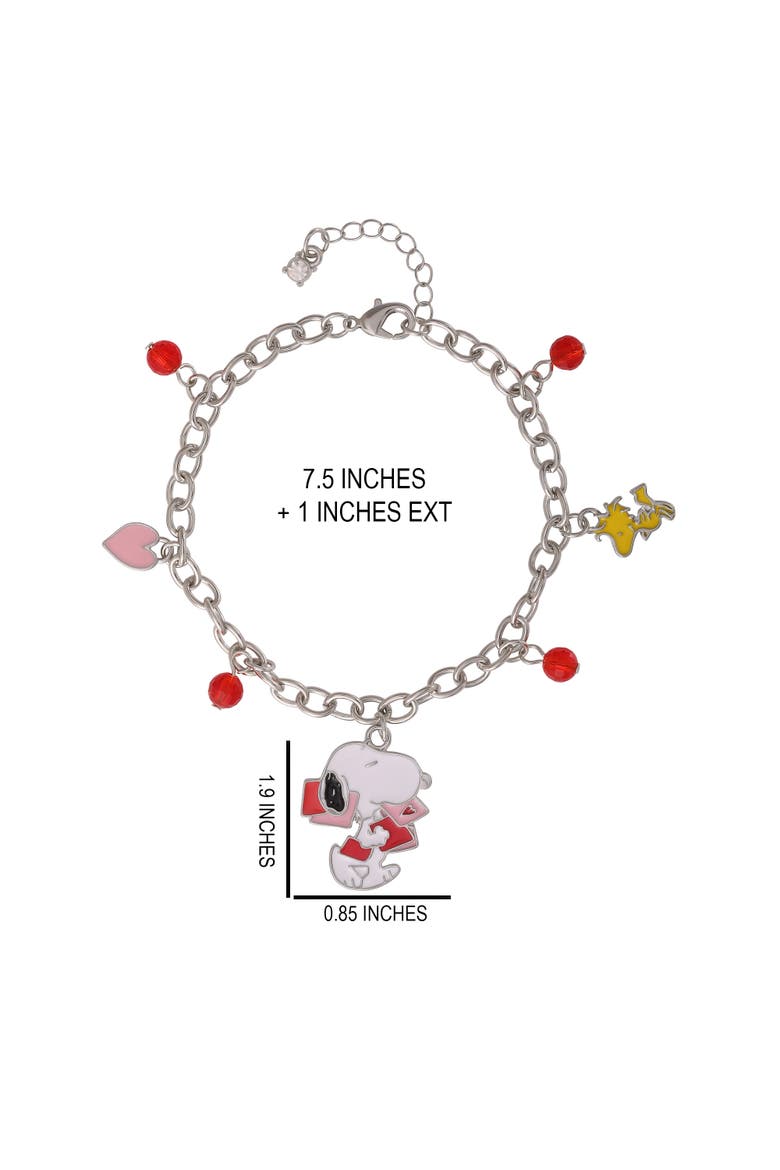 Snoopy Heart Letter Charm Bracelet, Alternate, color, Silver