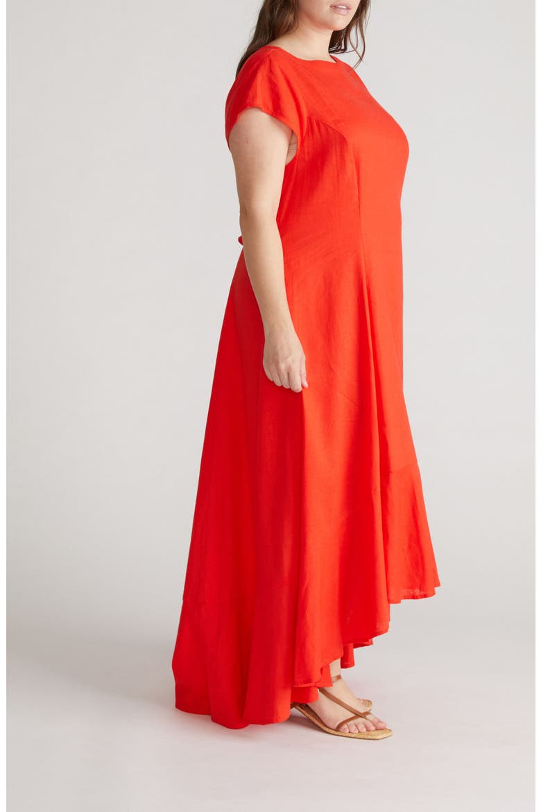 Sunset Cap Sleeve Linen Blend Dress, Alternate, color, SHORELINE SUNSET RED
