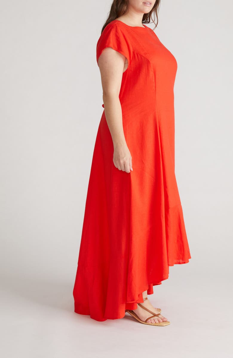 Universal Standard Sunset Cap Sleeve Linen Blend Dress, Alternate, color, Shoreline Sunset Red