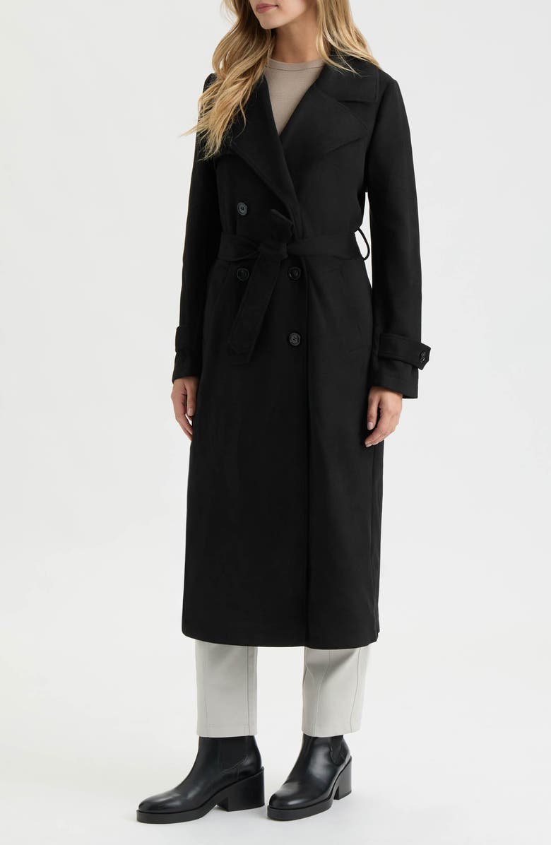 NVLT Faux Suede Belted Double Breasted Trench Coat, Alternate, color, 