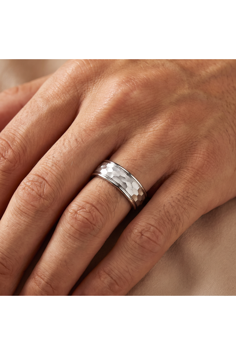 Men's 6.5MM Hammered Tungsten Ring Comfort Fit Wedding Band, Alternate, color, Tungsten