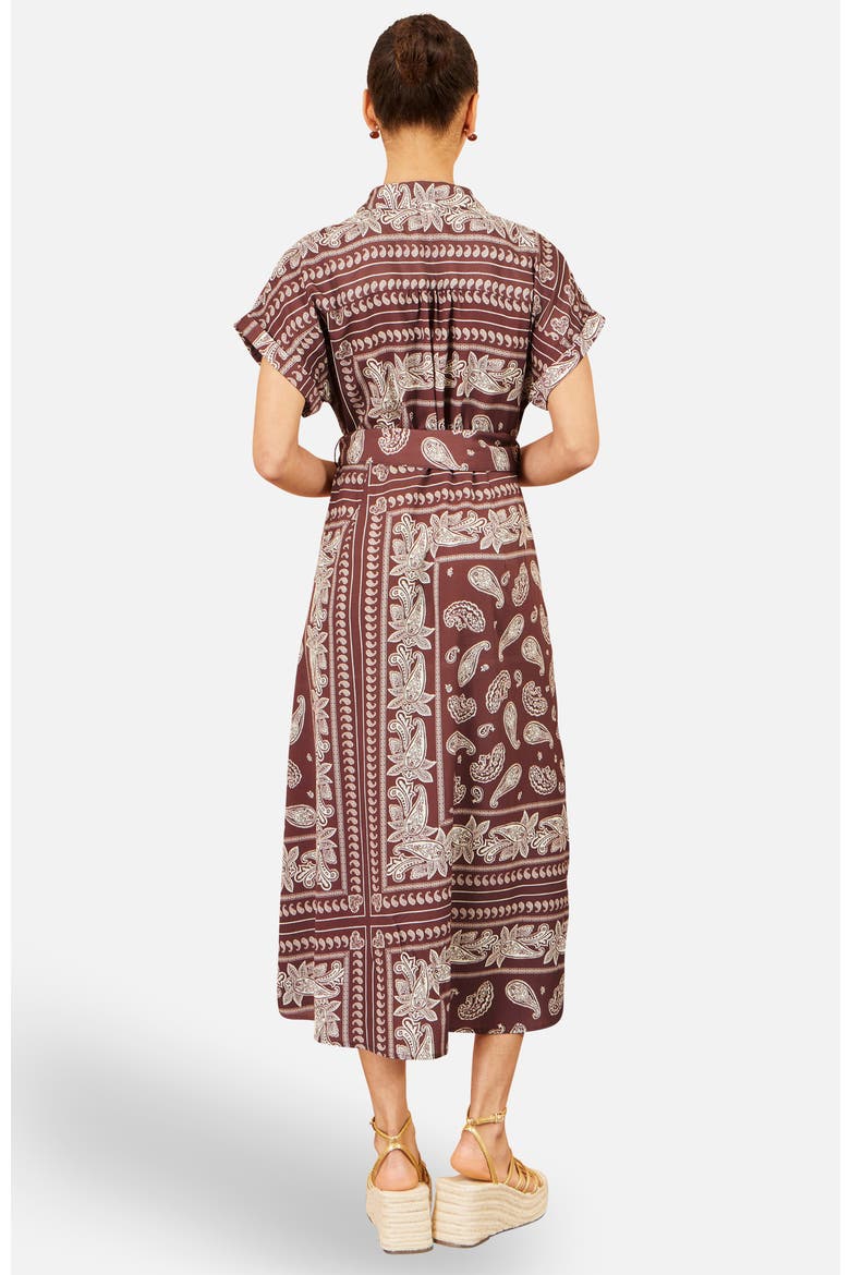 Scarf Print Midi Shirt Dress, Alternate, color, Brown