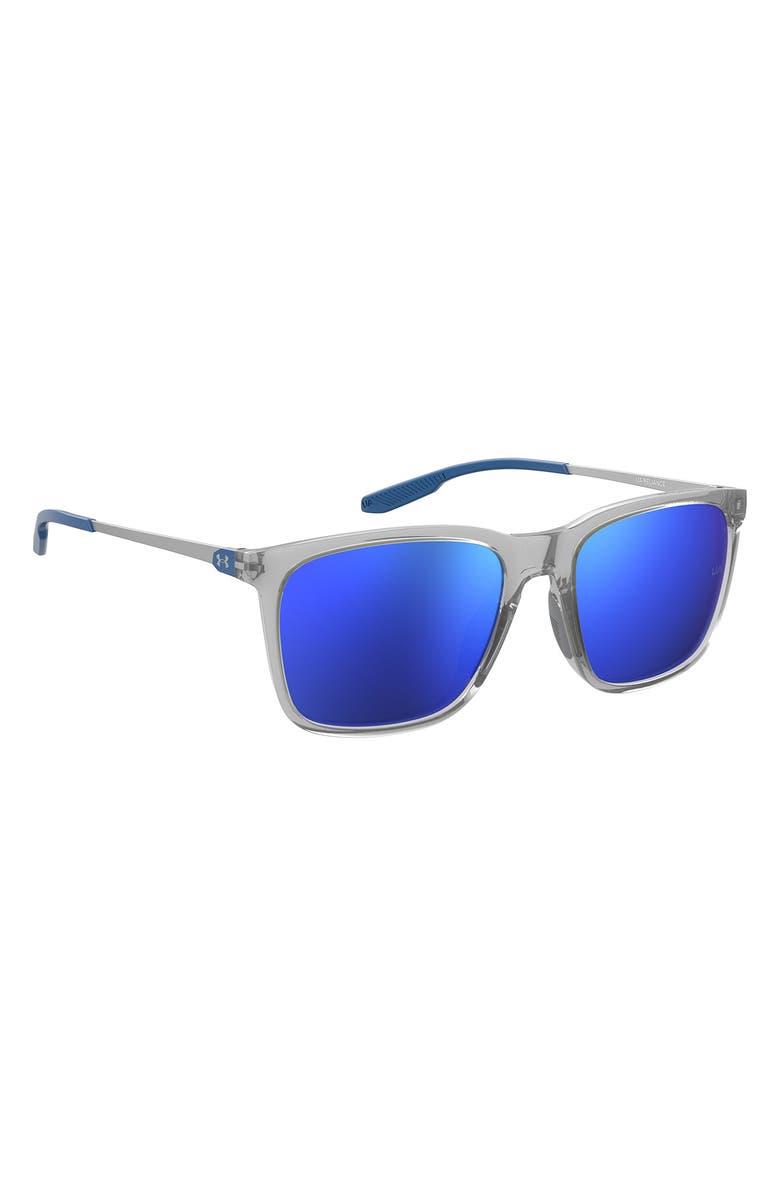 Under Armour UAReliance 56mm Polarized Square Sunglasses, Alternate, color, Crystal Grey / Blue
