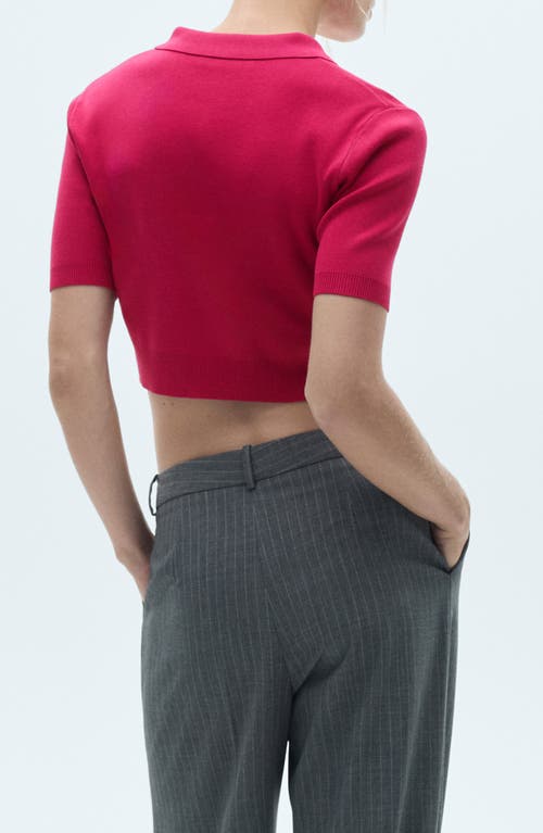 Mango Rib Crop Polo Sweater In Fuchsia
