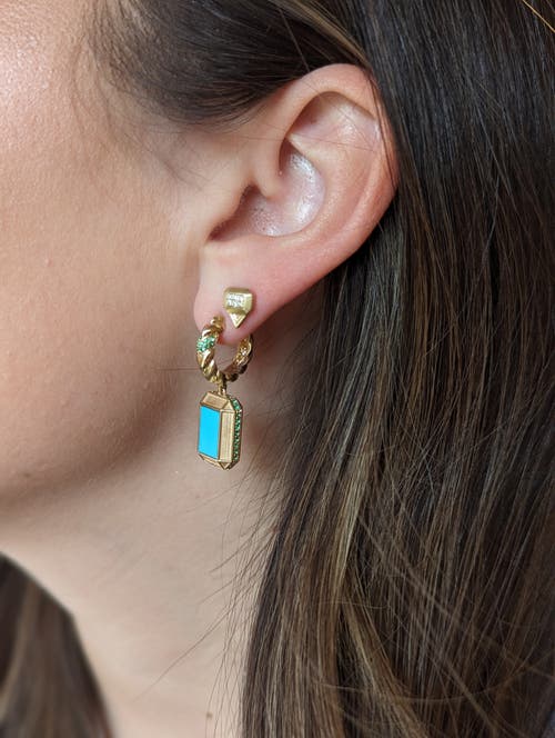 Campbell + Charlotte Spark Emerald Cut Drop Huggie In Multi