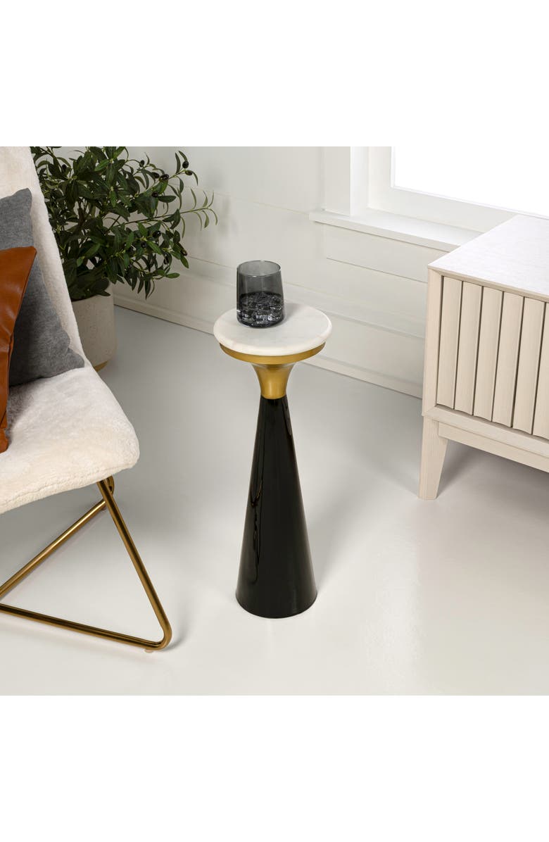 JONATHAN Y Oliver 22.25" Mid-Century Glam Retro Metal Drink Table and Decorative End Table with White Marble Round Top, Alternate, color, Black/White/Gold