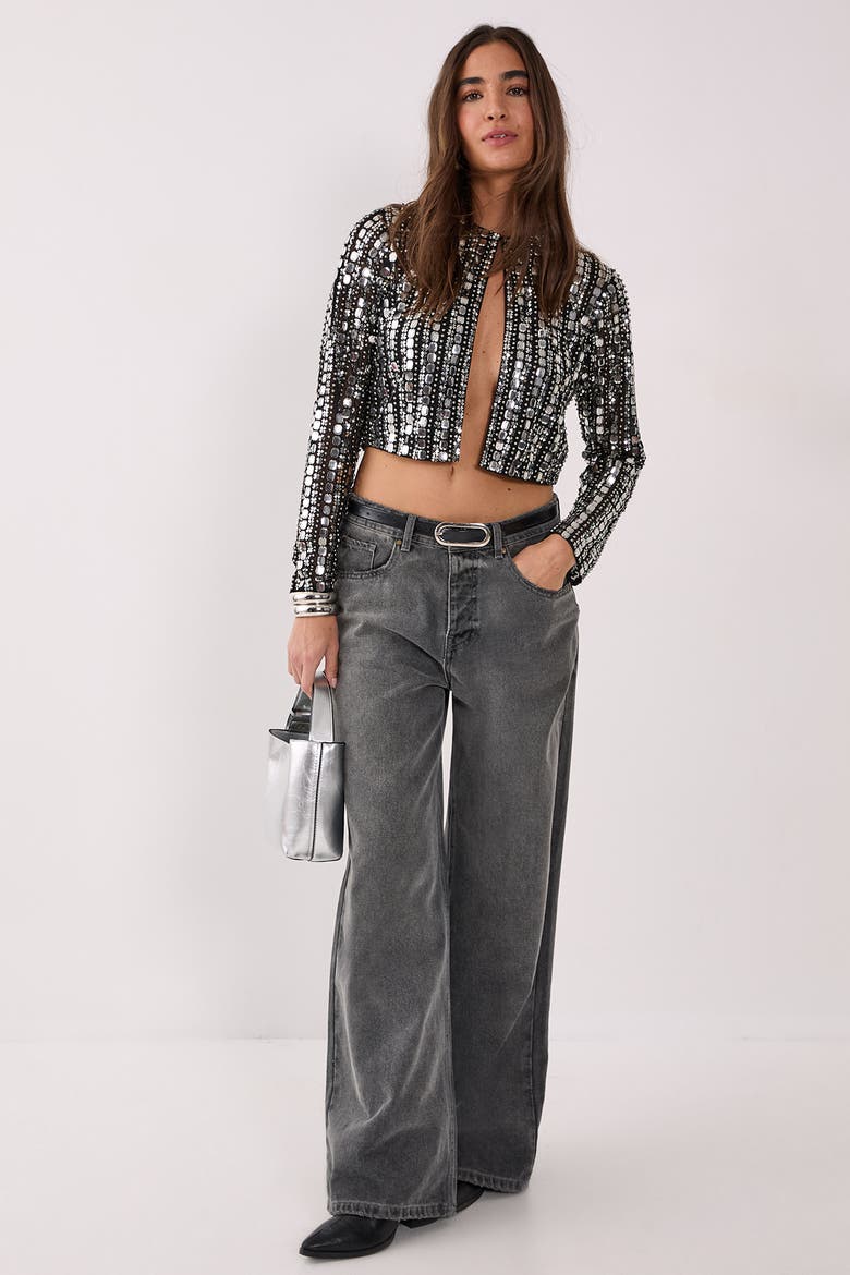 Beaded Long Sleeve Jacket, Alternate, color, Black