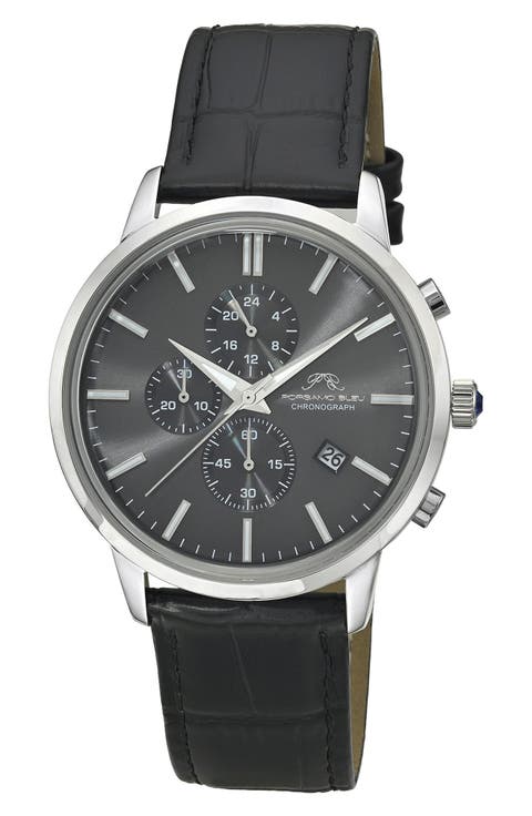 Aura Leather Strap Chronograph Watch, 44mm
