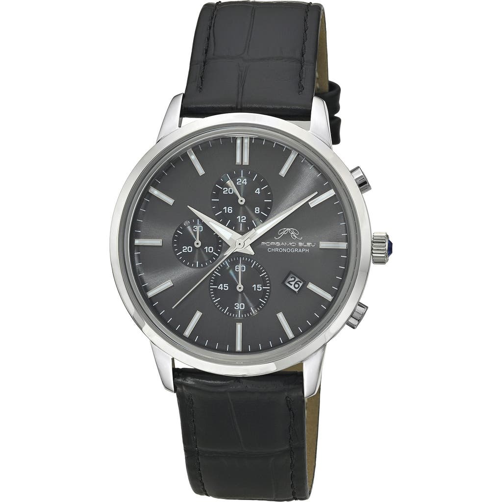 Porsamo Bleu Aura Leather Strap Chronograph Watch, 44mm In Silver Black