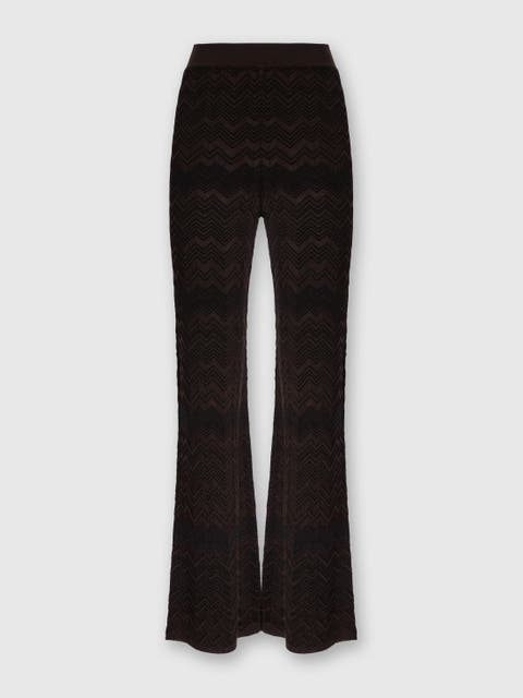 Straight Long Pants In Chevron Pattern