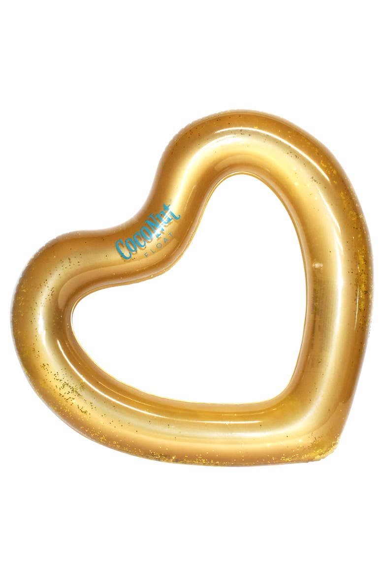 Gold Glitter Heart Pool Float 48"X40", Inflatable 48", Main, color, Gold
