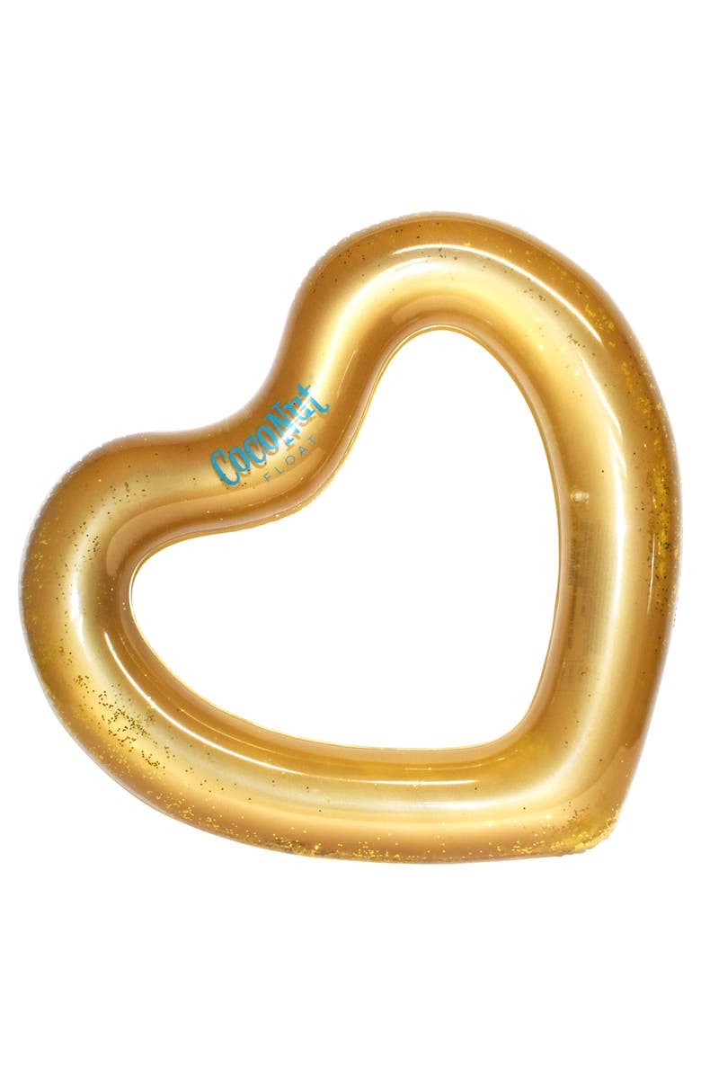 Coconut Float Gold Glitter Heart Pool Float 48"X40", Inflatable 48", Main, color, Gold