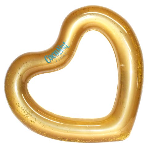 Gold Glitter Heart Pool Float 48"X40", Inflatable 48"