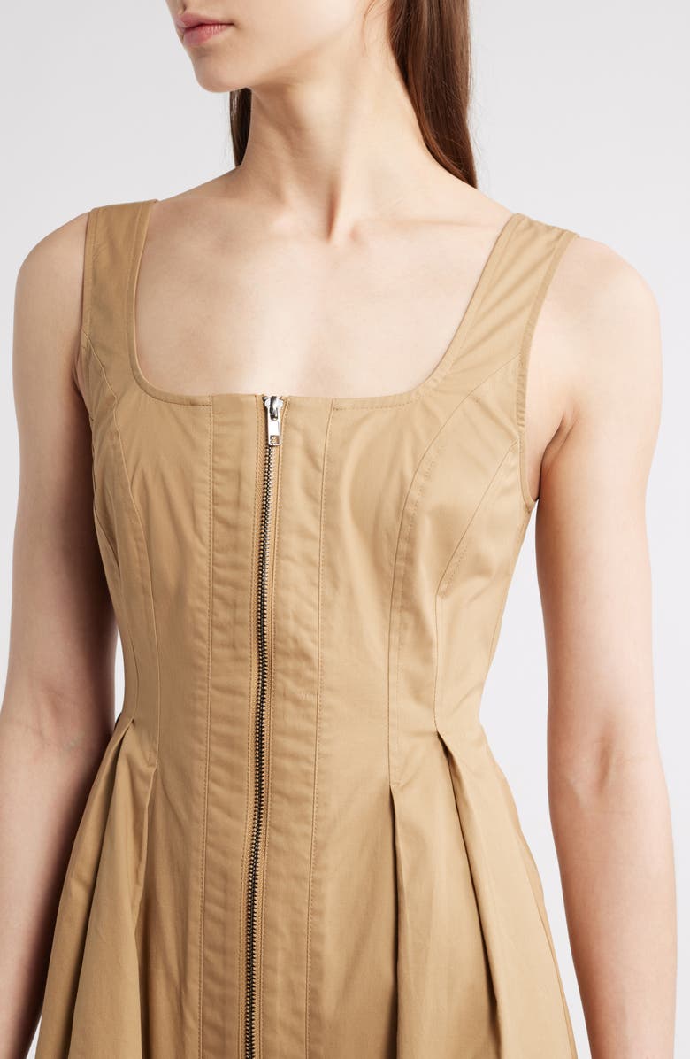ZOE AND CLAIRE Pleated Zip Cotton Midi Dress, Alternate, color, Khaki