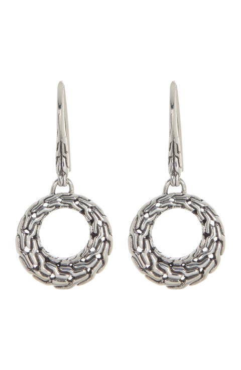Sterling Silver Classic Chain Filigree Circle Drop Earrings