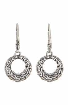 John Hardy Sterling Silver Classic Chain Filigree Circle Drop Earrings